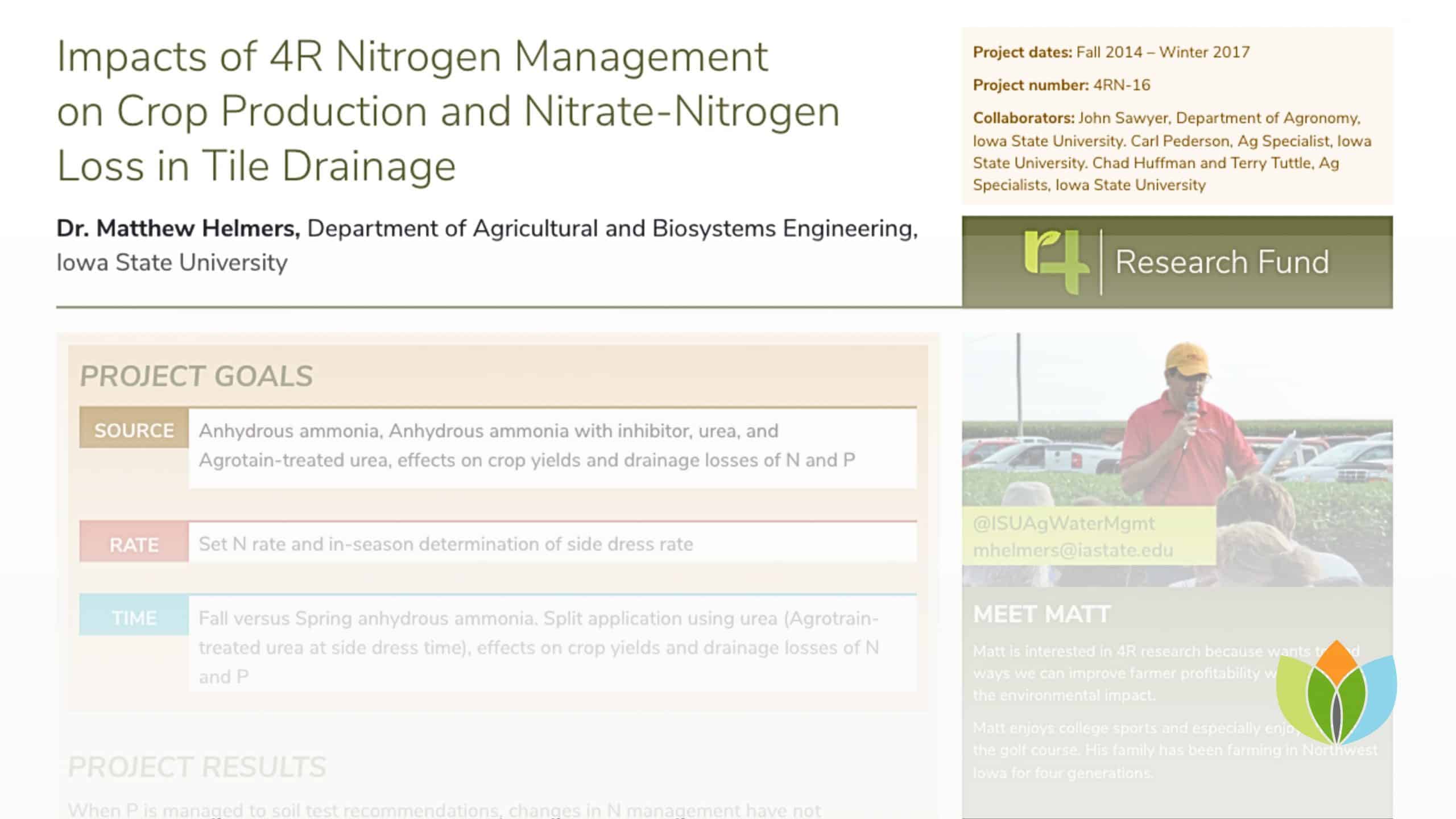 Impacts of 4R Nitrogen Management on Crop Production and Nitrate-Nitrogen Loss in Tile Drainage