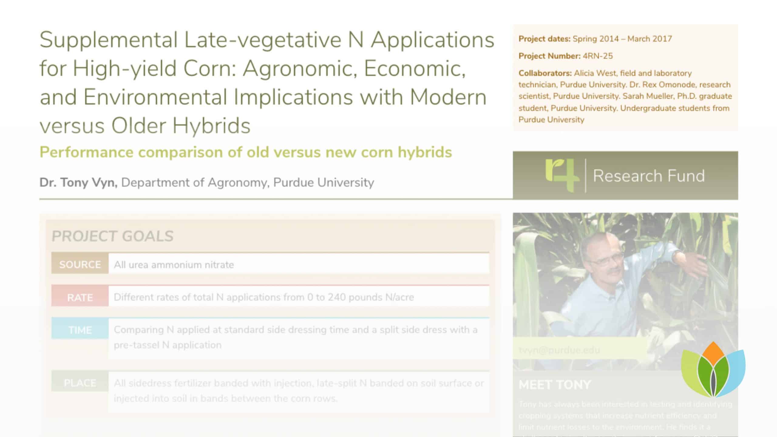 Supplemental Late-vegetative N Applications for High-yield Corn: Agronomic, Economic, and Environmental Implications with Modern versus Older Hybrids